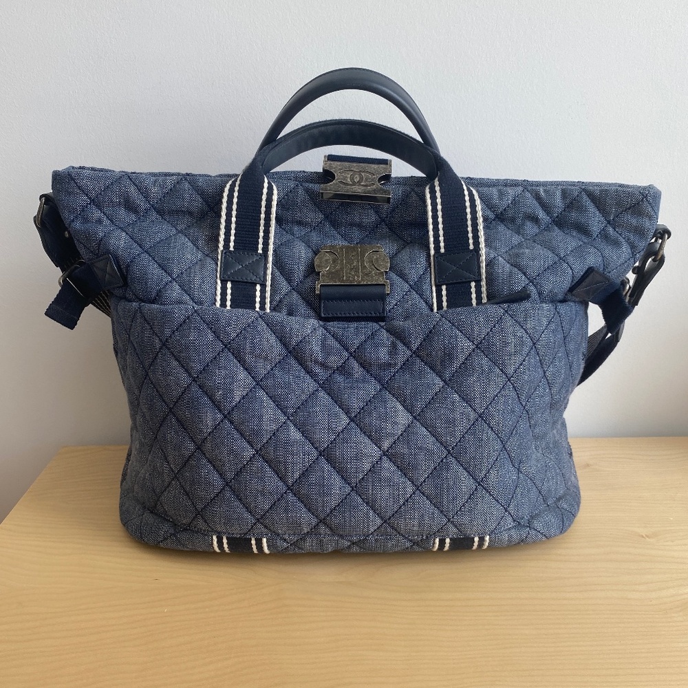 Chanel large denim tote bag